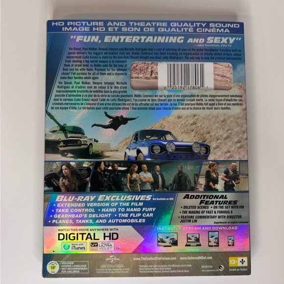 *3/$20* Fast & Furious 6 Blu-ray Bilingual With Slipcover Includes DVD & Blu-ray - Picture 5 of 6